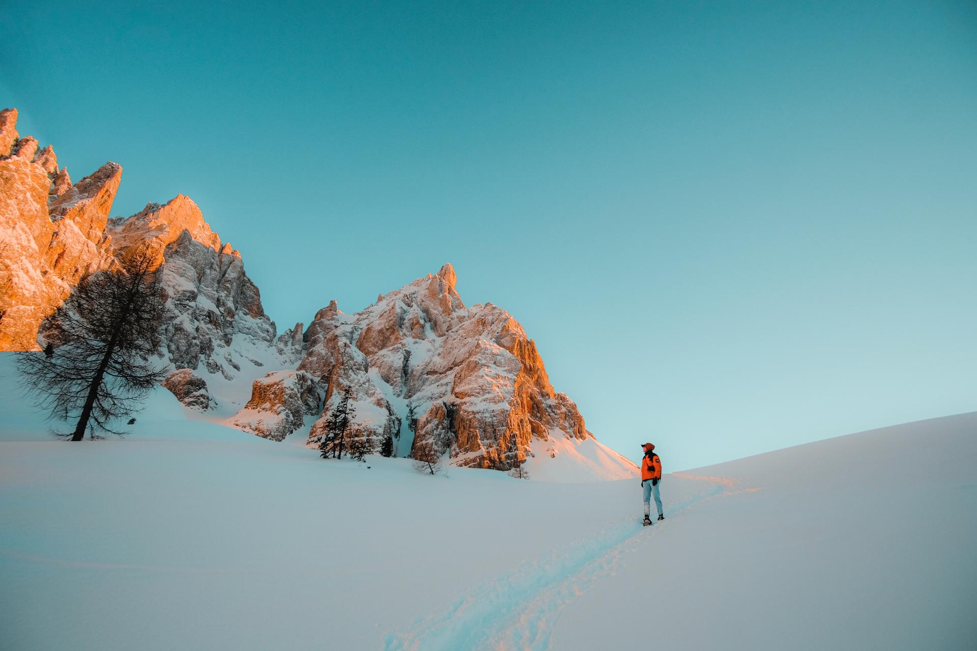 Snowshoe in the mountains of Passo Tonale ski resort