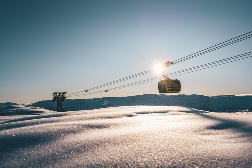 Gondola at sunset in Voss ski resort in Norway