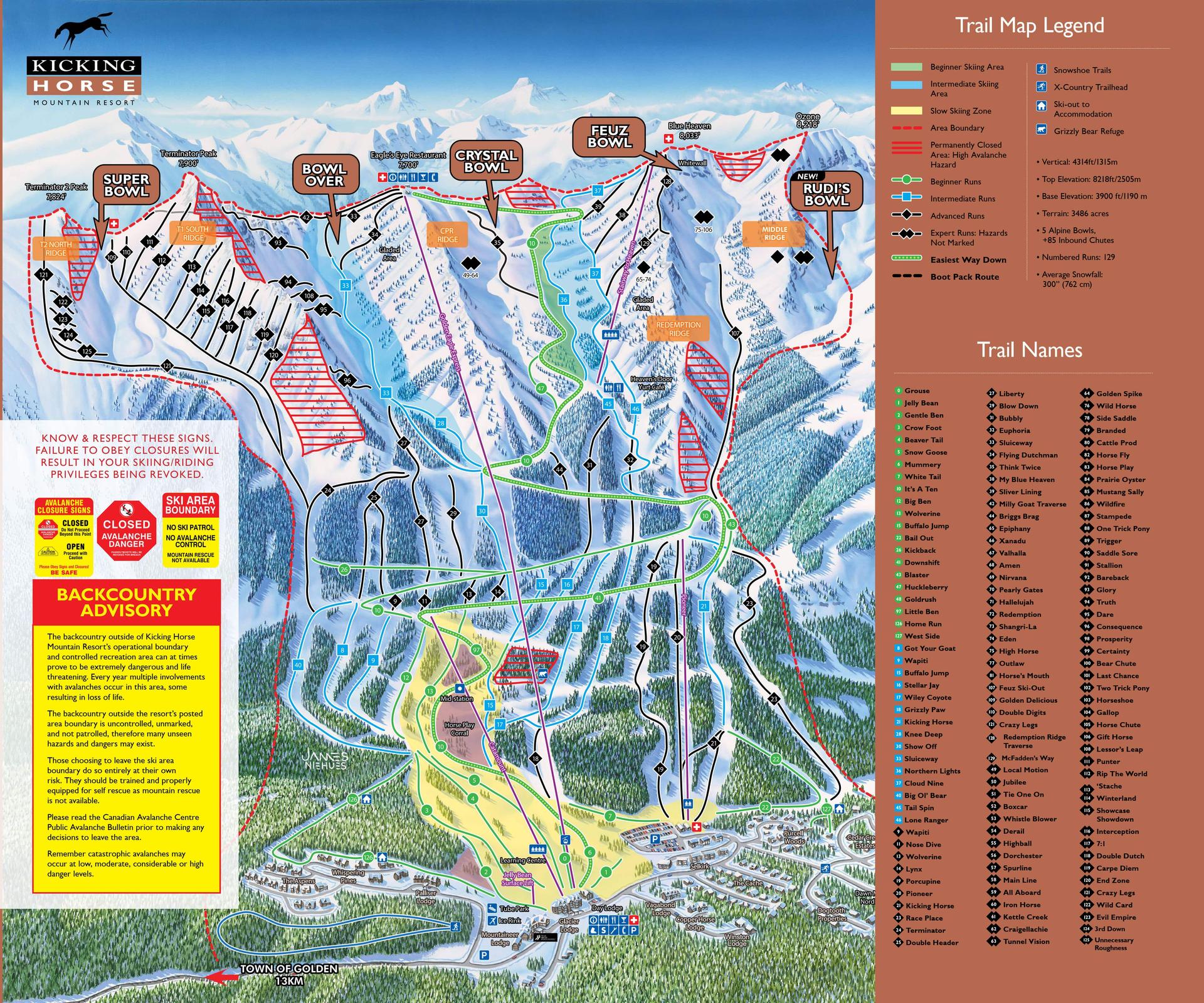 Kicking Horse ski map